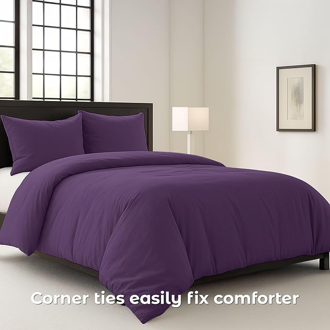 Pure Bedding Duvet Cover Twin/Twin XL Size - 2 Pieces Extra Soft Bedding Set, Includes 1 Twin Duvet Cover 68x90 Inches with Zipper Closure & 1 Pillow Sham, Comforter Not Included, Purple