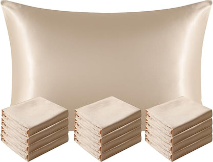 NTBAY 12 Pack Satin King Pillowcases for Hair and Skin, Luxurious and Silky Pillow Cases with Envelope Closure, 20 x 36 Inches, Taupe