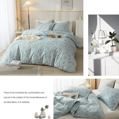 VM VOUGEMARKET Garden Blue Flower Comforter Set Full Soft Fluffy Microfiber Comforter Chic Floral Printed Bedding Set Vintage Flowers Botanical Comforter Set All Season Use