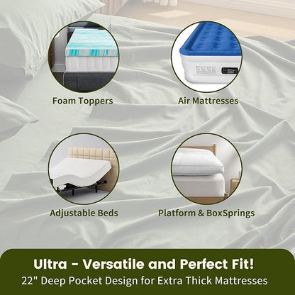 100% Linen Sheet Set King Size Extra Deep Pocket Fits 18-24 Inch Mattress, Breathable & Soft, Smooth 6-Piece Set for Thick Mattresses Hotel Luxury Bedding（King, Forest Green）