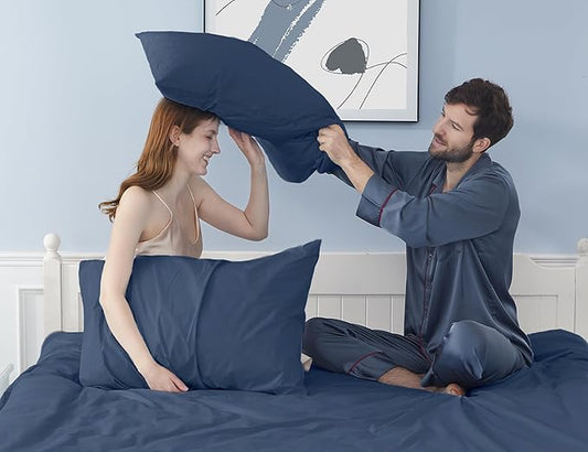 Pillow Cases, Standard Queen Size Cotton Percale Weave Pillowcases, Pre-Shrunk Breathable and Hypoallergenic Pillowcases, Set of 2 (2 Piece Standard/Queen 20 Inch x 30 Inch, Crown Blue)