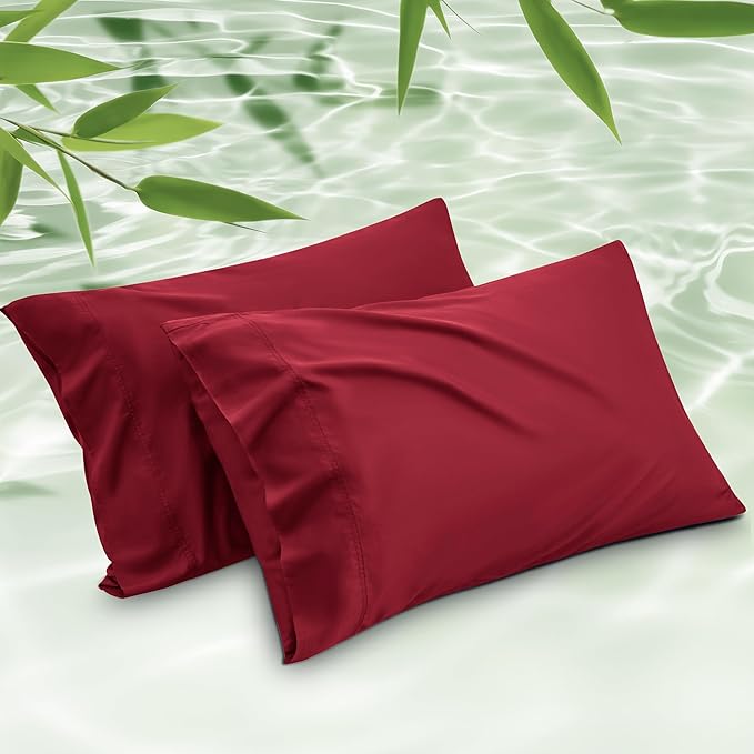 Bedsure Pillow Cases Standard Size, Cooling Pillow Cases, Rayon Derived from Bamboo Red Pillowcases Standard Set of 2, PureWoven Silky Soft Bedding Pillow Covers with Envelope Closure, 20x26 Inches