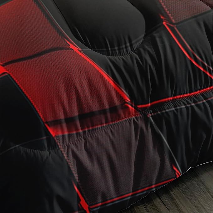 red and Black Queen Size Comforter Set,red and Black Room Decor for Bedroom for Women,Queen Quilt Bedding Set Geometry