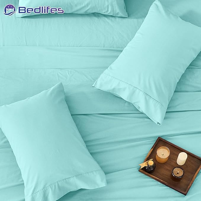 Bedlifes 100% French Pure Linen Sheets Queen Size Breathable and Cooling Flax Sheet Set Soft Durable and Moisture Wicking 16 Inch Deep Pocket-4 Piece(Queen,Teal)