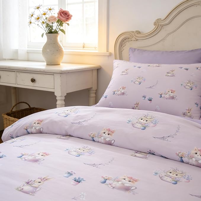Light Purple Twin Size Comforter, 5Pcs Bed in A Bag for Girls, Taro Purple Floral Bedding Set for Priness Girly Bedroom Decor, 1 Comforter + 2 Pillowcases + 1 Flat Sheet + 1 Fitted Sheet