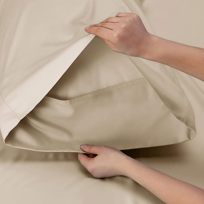 Bedsure Full Size Bed Sheets, Cooling Sheets, Rayon Derived from Bamboo, PureWoven, Breathable & Soft, Deep Pocket Up to 16 Inches, Hotel Luxury Silky Bedding for Hot Sleepers, Beige