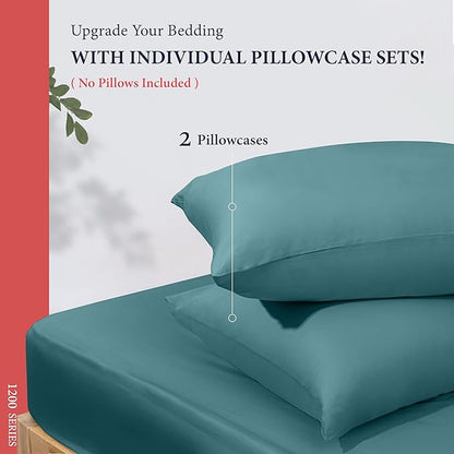 Ashton Sheets 100% Egyptian Cotton Pillow Cases King Size Set of 2 - Luxury 1200 Thread Count Sateen Weave Teal Pillow Covers, Soft & Breathable Extra Long Staple Pillowcases, Fits King Size Pillows