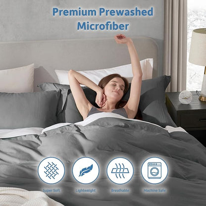 Nestl Grey Duvet Cover Queen Size - Soft Prewashed Queen Duvet Cover Set, 3 Piece, with Zipper Closure, 1 Duvet Cover 90x90 inches and 2 Pillow Shams