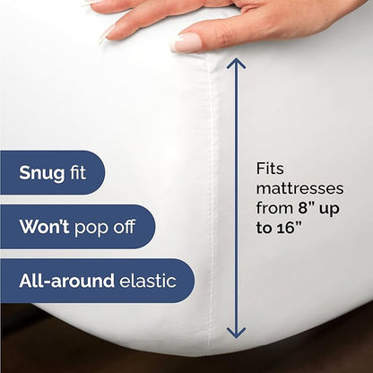 100% Rayon Derived From Bamboo - Bamboo Sheets Twin Size - Cooling Sheets for Twin - Ultra Soft, Breathable & Hotel Luxury Bedding - 1 Flat & 1 Fitted & 1 Pillowcase w/ 16 Inch Deep Pockets - White