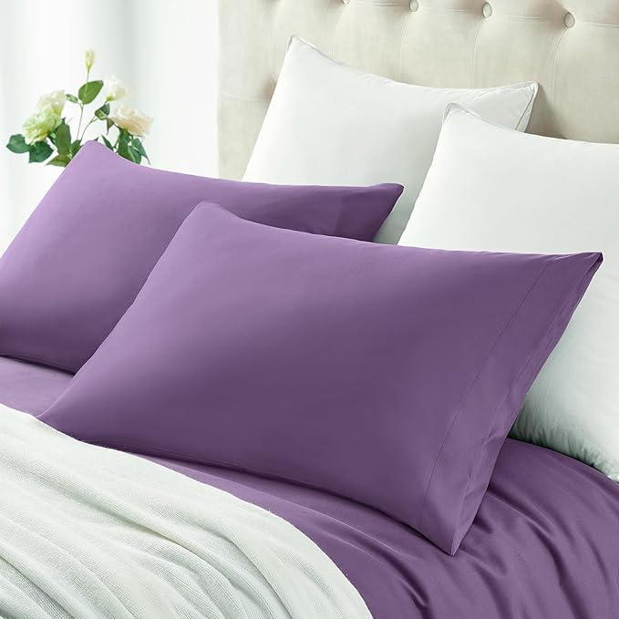 MILVOWOC 2Pcs Brushed Microfiber Standard Pillowcases - 20 x 26 Inch, Purple Pillow Case Set Non Slip Envelope Pillow Cover with Moisture Absorption and Anti-Wrinkle