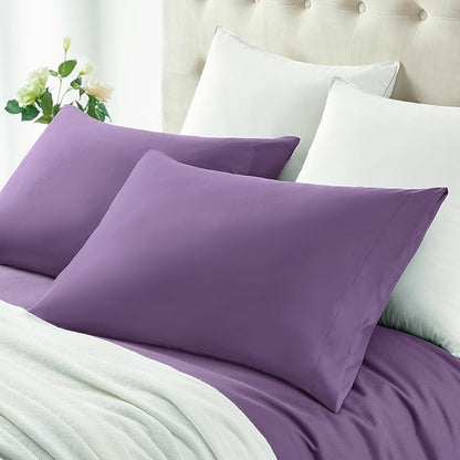 MILVOWOC 2Pcs Brushed Microfiber Standard Pillowcases - 20 x 26 Inch, Purple Pillow Case Set Non Slip Envelope Pillow Cover with Moisture Absorption and Anti-Wrinkle