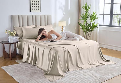 Pure Bamboo California King Sheets, Genuine 100% Organic Viscose Derived from Bamboo Bed Sheet Set, Soft & Cooling, Double Stitching, 2 Year Quality Promise (California King, Creme)