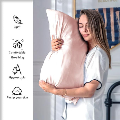 Silk Pillow Cases 2 Pack,Soft Breathable and Sliky Standard Size Pillow Cases Set of 2,Natural Mulberry Silk Pillowcase Set of 2 for Hair and Skin with Hidden Zipper (Coral,20"X 26",2pcs)