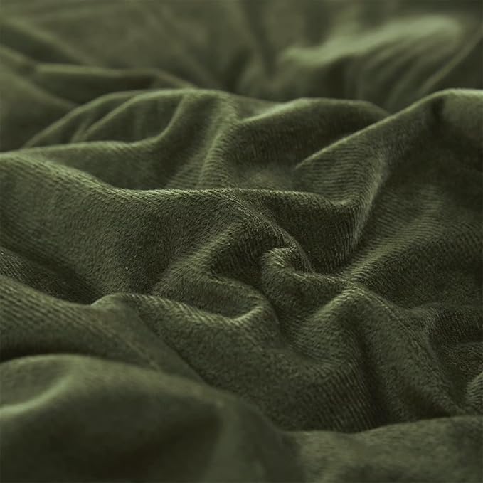 Houseri Olive Green Velvet Comforter Set Queen Fluffy Army Bedding Sets Size Dark Sherpa Puffy Military Bed Flannel Warm Color Blanket Queen(90''*90''-Comforter)