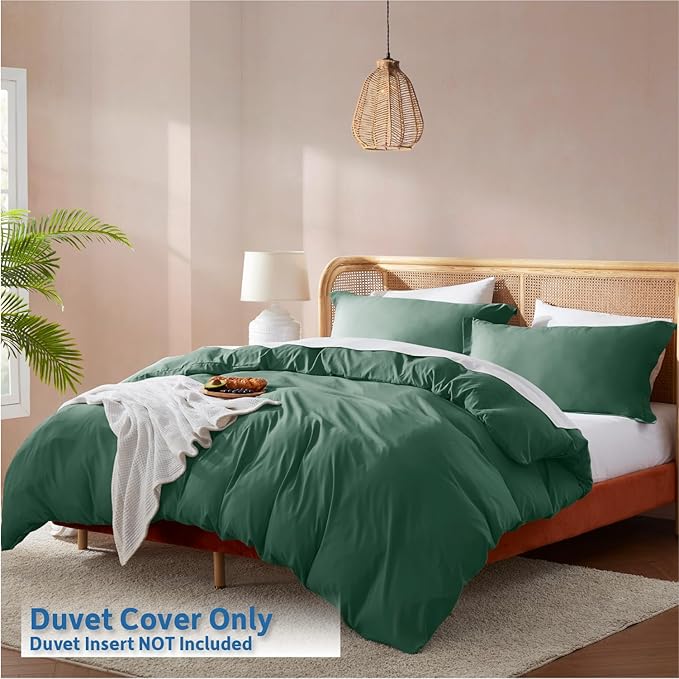 Nestl Dark Green Duvet Cover King Size - Soft Double Brushed King Duvet Cover Set, 3 Piece, with Button Closure, 1 Duvet Cover 104x90 inches and 2 Pillow Shams