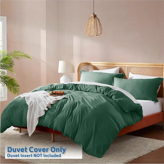 Nestl Twin Duvet Cover Set - Soft Double Brushed Dark Green Duvet Cover Twin/Twin XL, 2 Piece, with Button Closure, 1 Duvet Cover 68x90 inches and 1 Pillow Sham