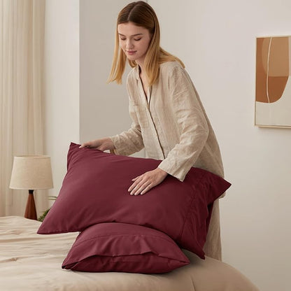 Bedsure Pillow Cases Standard Size Set of 2 - Burgundy Red Brushed Microfiber Pillowcases, Super Soft and Cozy Pillow Case Covers with Envelope Closure for Kids, Wrinkle, Fade Resistant, 20x26 Inches
