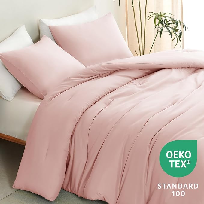 CozyLux Twin/Twin XL Comforter Set Blush Pink, 2 Pieces Twin Extra Long Solid Breathable Bedding Sets for College Dorm, Luxury Soft Bed Set with Down Alternative Comforter and 1 Pillowcase All Seasons