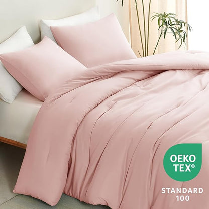 CozyLux California King Comforter Set Blush Pink, 3 Pieces Cal King Solid Breathable Quilted Bedding Sets All Seasons, Luxury Soft Lightweight Bed Set with Down Alternative Comforter and 2 Pillowcases