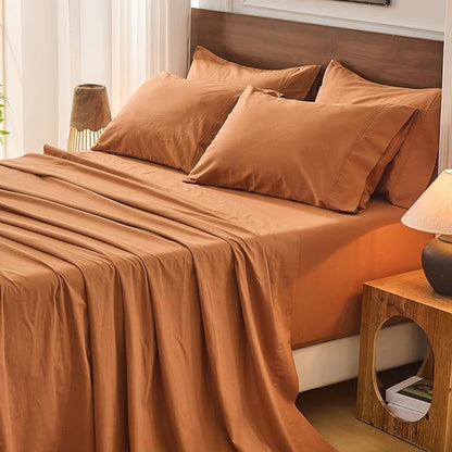 Bedlifes 100% French Flax Linen Sheets Set King Size - 6 Piece Extra Deep Pocket 18-24",Soft Breathable King Bed Sheets with Temperature Regulating & Moisture-Wicking(Brown