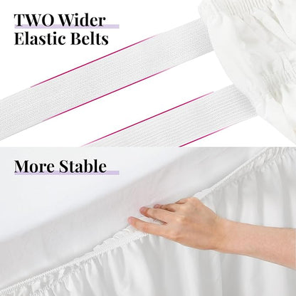 RIMELA White Bed Skirt Twin Size 15 Inch Drop, Elastic Bed Skirting for Adjustable Bed Base & Frame, Bedding Dust Ruffle Easy to Install, Lightweight Wrap Around Bedskirt