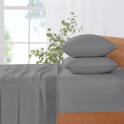 Modern Threads 4 Piece Microfiber Sheet Set – Soft Cooling Bed Sheets with Crochet Lace – Deep Pocket, Wrinkle Free, Breathable, Hotel Luxury Bedding, Charcoal Gray, King