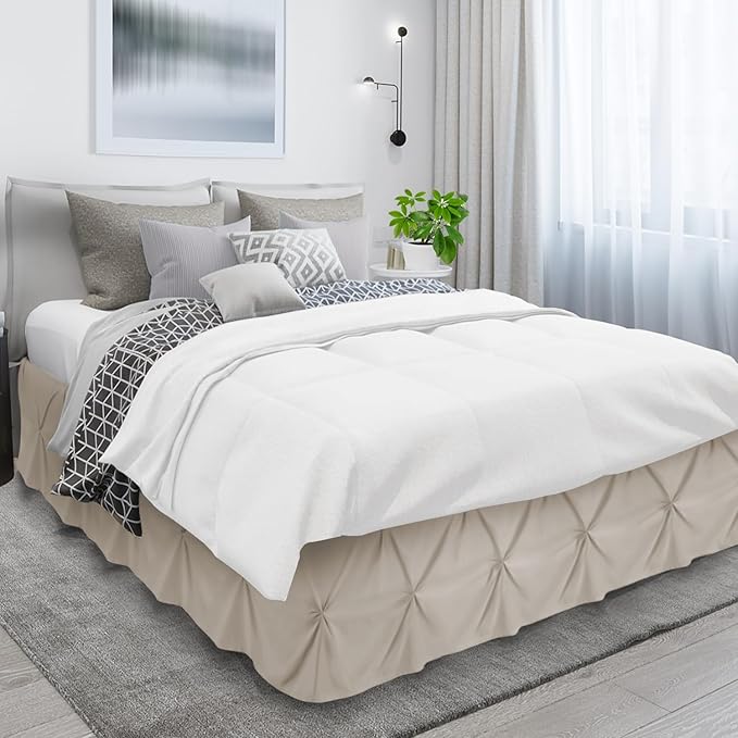 Nestl Linen Bed Skirt Queen Size, Pinch Pleat Queen Bed Skirt, 14" Inch Drop Queen Bedskirt, Hotel Quality Linen Bed Skirts, Premium Microfiber Bedskirt for Queen Bed, Linen Queen Bed Skirt