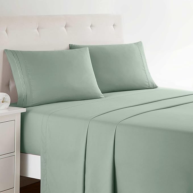 Clara Clark Bed Sheets, Premier 1800 Series Bed Sheet Set, Deep Pocket, Wrinkle, Fade, Stain Resistant, Luxury Soft Bedding Sheets & Pillowcases, King, Ice Green