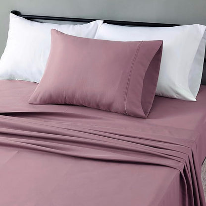 Amazon Basics Lightweight Super Soft Breathable Wrinkle-Free Microfiber 3-Piece Bed Sheet Set, Twin XL, Rose, Solid