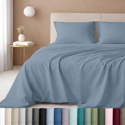 California Design Den Luxury King Size Sheet Set - 100% Cotton, 600 Thread Count Deep Pocket King Sheets, Hotel-Quality Bedding with Sateen Weave - Pastel Blue