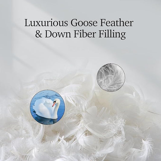 Hotel Grand Luxury White Goose Feather Down Fiber Comforter King Size, 100% Cotton All Season Duvet Insert King, Fluffy Medium Warmth Bedding Comforter with 8 Corner Loops, White 106x90 Inch