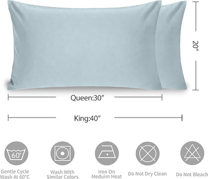 Simple&Opulence 100% Linen Pillowcases Basic Style Solid Color Set of 2, Queen Size Stone Washed Flax Pillow Cover Envelope Closure (20''x30'', Dusty Blue)
