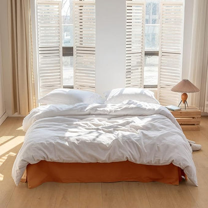 BISELINA French Linen Bed Skirt with Pleated Corner 14-Inch Tailored Drop Natural Flax Cotton Blend Basic Dust Ruffle Soft Cozy Farmhouse Bedding (14" Queen, Basic Rust)