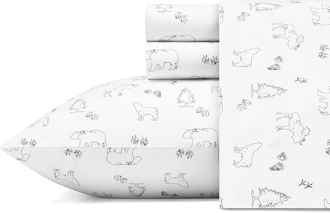 Eddie Bauer - King Sheets, Cotton Percale Bedding Set, Crisp & Cool Home Decor (Animal Tracks, King)