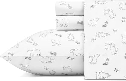Eddie Bauer - Twin Sheet Set, Cotton Percale Bed Sheets, Crisp & Cool Bed Sheets, Ideal Dorm Essentials (Animal Tracks White, Twin)