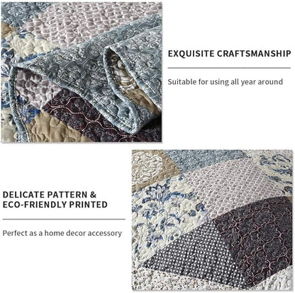 Travan 3-Piece Queen Quilt Set Quilted Bedspread Oversized Microfiber Lightweight Coverlet Set with Shams Reversible Printed Coverlet Bedding Set for All Season, Slate Blue, King Size
