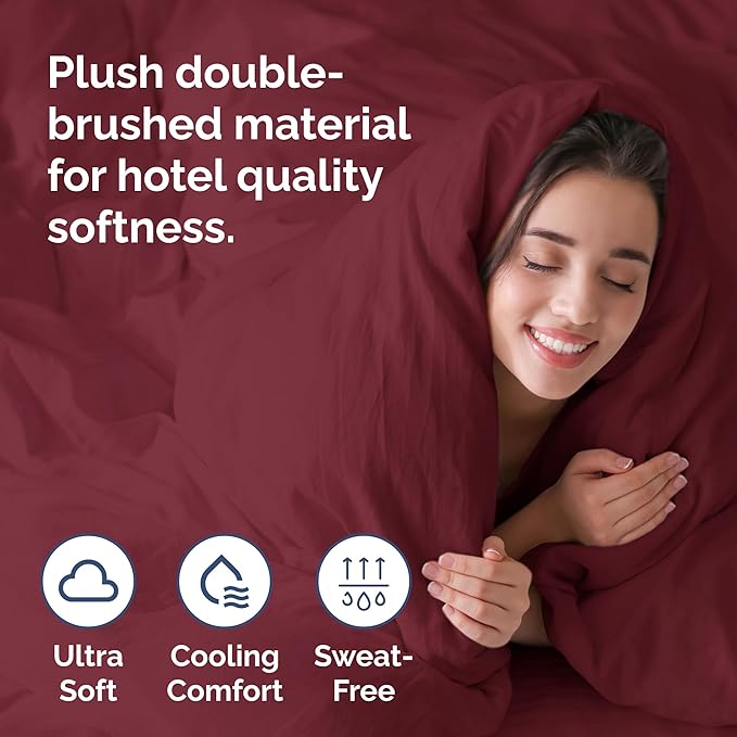 Duvet Cover Cal King Size Set - Extra Soft Cal King Duvet Cover 104" x 98" with 2 Pillow Shams - Hotel Luxury, Easy Care & Fade Free with Zipper Closures & Ties - Comfy, Cozy & Breathable (Burgundy)