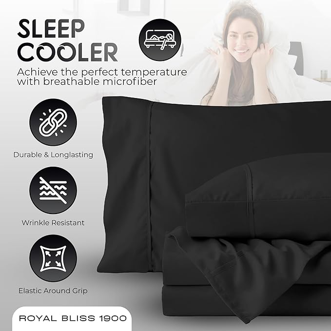Full Size Bed Sheets – 4Pcs Bed Sheets Full Size Set, Deep Pocket, Double Brushed Microfiber, Fade Resistant, Soft & Breathable for Cozy and Comfortable Sleep(Black)