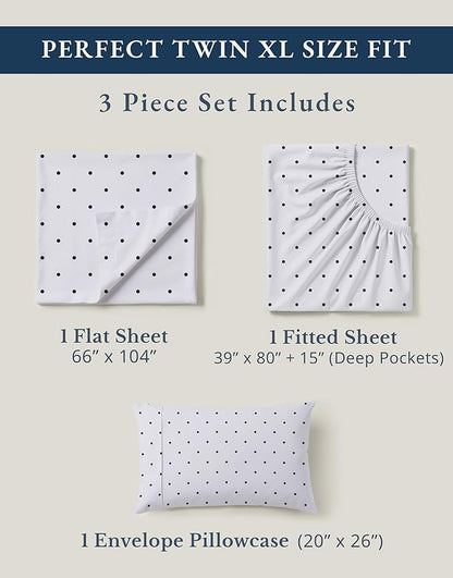 LANE LINEN 100% Organic Cotton Twin XL Sheets Set 3-Piece Pure Percale Bedsheets Bedding Breathable Fits Mattress Upto 15" Deep - Black Polka Dot