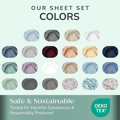 Feather & Stitch 500 TC Split King Size Sheet Set, 5 Piece Bed Sheets Set-2 Twin Fitted Sheet, 1 King Flat Sheet & 2 King Pillowcases, 18" Deep Pockets Sateen Weave Striped Bedsheet - (Feather Blue)