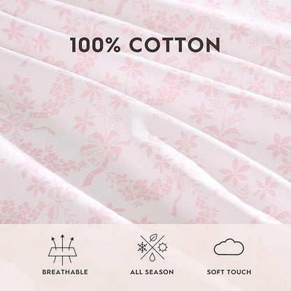 Laura Ashley - Twin Sheet Set, Crisp & Cool Cotton Percale Bedding with Deep Pockets, Lightweight for Year Round Comfort, Bed Sheets with Matching Pillowcases (Antoinette Pink)