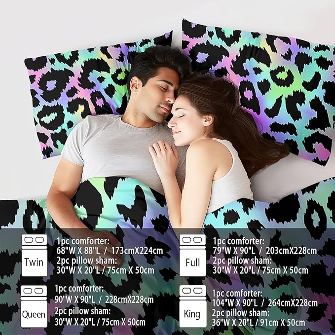 Rainbow Leopard Print Comforter Set Full Girls Colorful Cheetah Comforter Full Animal Leopard Print Bedding Set Women Purple Cheetah Bedding Quilt Bedroom Decor