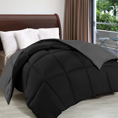 Utopia Bedding Comforter Duvet Insert, Quilted Comforter with Corner Tabs, Box Stitched Down Alternative Comforters Twin Size (Black/Grey)