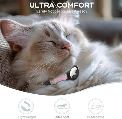 AirTag Cat Collars, Stretchy Collar with Apple Air Tag Holder and Bell | Breakaway - Ultra Design Elastic - GPS Tracking Collars - Adjustable Size for Cats & Puppies 7.5-12.5" - (Pink)