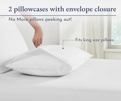 California Design Den 100% Organic Cotton King Size Pillow Case Pair, Set of 2, Soft & Crisp Percale Weave Cotton Pillowcases (Bright White)