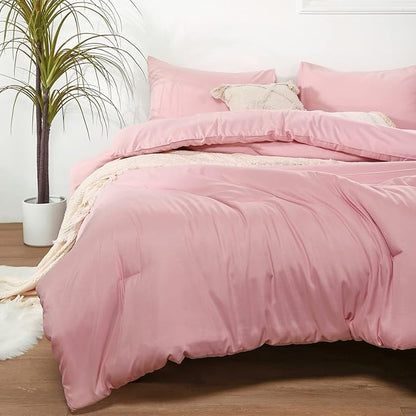 ROSGONIA King Size Comforter Set Pink, 3pcs (1 Boho Pink Comforter & 2 Pillowcases) All Season Bedding Soft Lightweight Bedspread Blanket Quilts