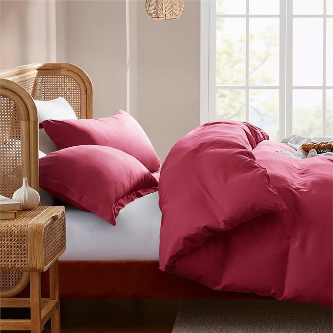 Nestl Burgundy Red Duvet Cover Full Size - Soft Double Brushed Full Size Duvet Cover Set, 3 Piece, with Button Closure, 1 Duvet Cover 80x90 inches and 2 Pillow Shams