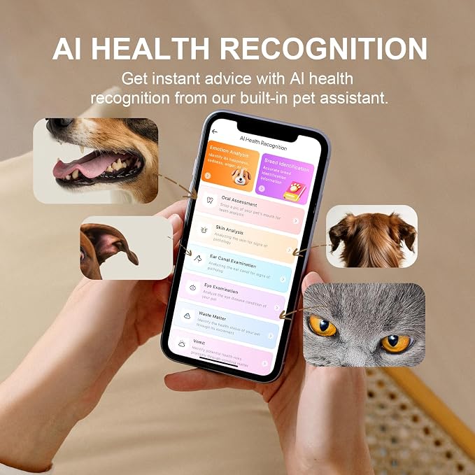 AI GPS Tracker for Dogs with 12 Month Subscription, Real-Time Location, Electronic Fence, Health Monitoring, Waterproof, for Medium Large Dogs, iOS Android