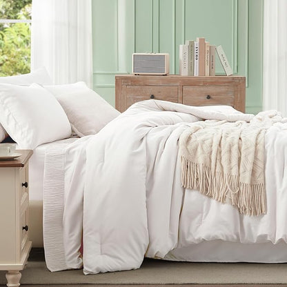 Anluoer White Full Comforter Set 7 Pieces, Bed in a Bag with Sheets, All Season Bedding Sets with 1 Comforter, 2 Pillow Shams, 2 Pillowcases, 1 Flat Sheet, 1 Fitted Sheet