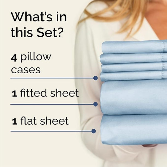 Queen 6 Piece Sheet Set - Comfy Breathable & Cooling - Ultra-Soft Hotel Luxury Bedding Set with 8-16 Inch Deep Pockets - 1 Flat & 1 Fitted Sheet & 4 Pillowcases - Wrinkle Free & Easy Care - Sky Blue